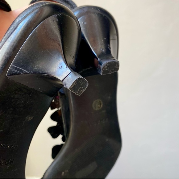 Prada black leather Calzature Donna Flower Easy kitten heel sandals size 36 - Picture 11 of 12